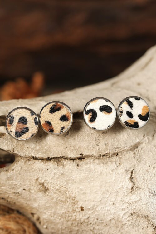 Brown Leopard Studded Earrings - Image 4
