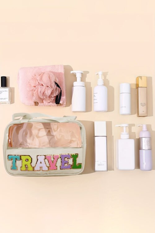 Parchment TRAVEL Chenille Letter Clear PVC Makeup Bag - Image 3