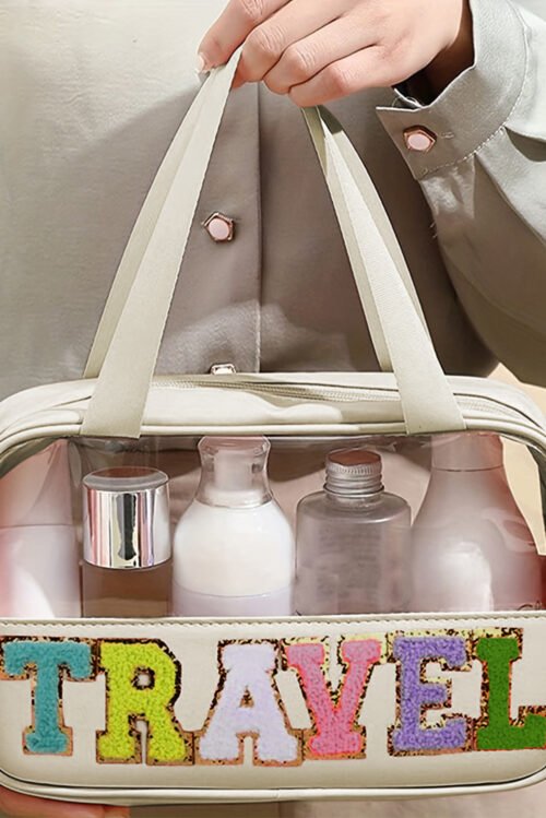 Parchment TRAVEL Chenille Letter Clear PVC Makeup Bag - Image 2