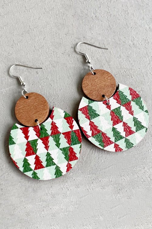 Dark Green Christmas Checker Graphic Wooden Earrings - Image 3