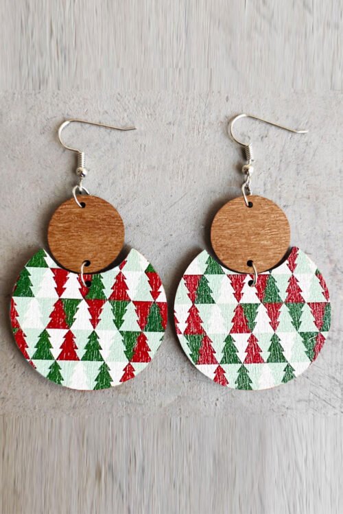 Dark Green Christmas Checker Graphic Wooden Earrings - Image 5