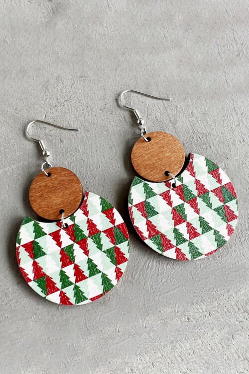 Dark Green Christmas Checker Graphic Wooden Earrings - Image 2