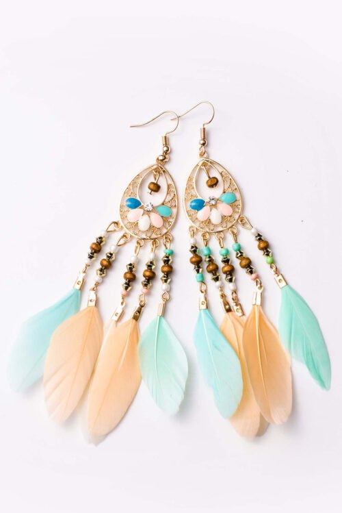 Multicolor Bohemian Hollow-out Feather Tassel Earrings - Image 2