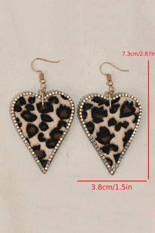 Multicolour Rhinestone Edge Leopard Print Heart Shape Earrings - Image 4