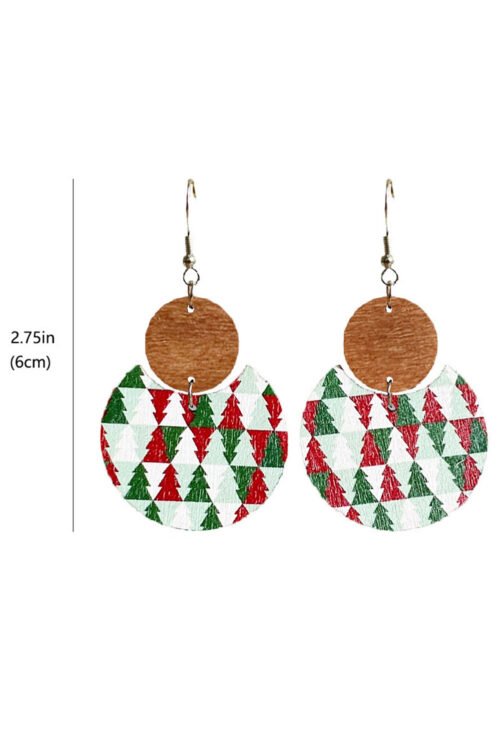 Dark Green Christmas Checker Graphic Wooden Earrings - Image 6