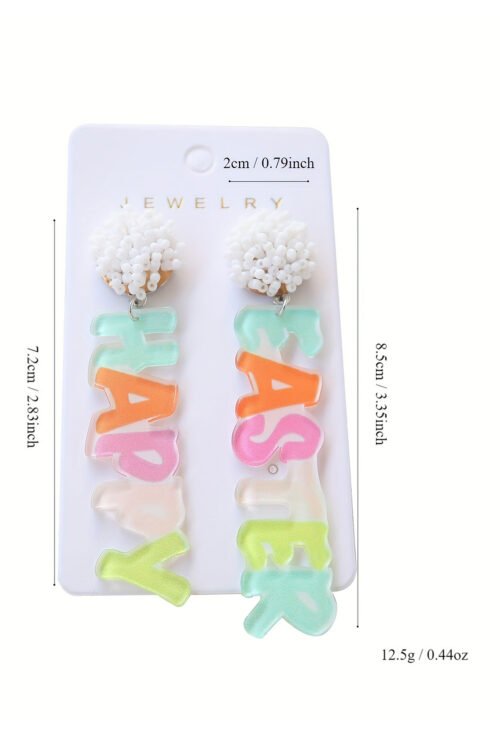 Pink Colorful HAPPY EASTER Drop Earrings - Image 7