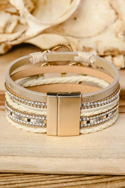 Beige Bohemian Heart Rhinestone Magnetic Buckle Bracelet - Image 3