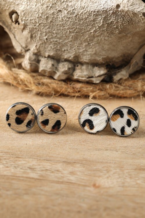 Brown Leopard Studded Earrings - Image 3